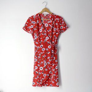 J Crew wrap Dress sz 00 floral red poppy V-neck short sleeves